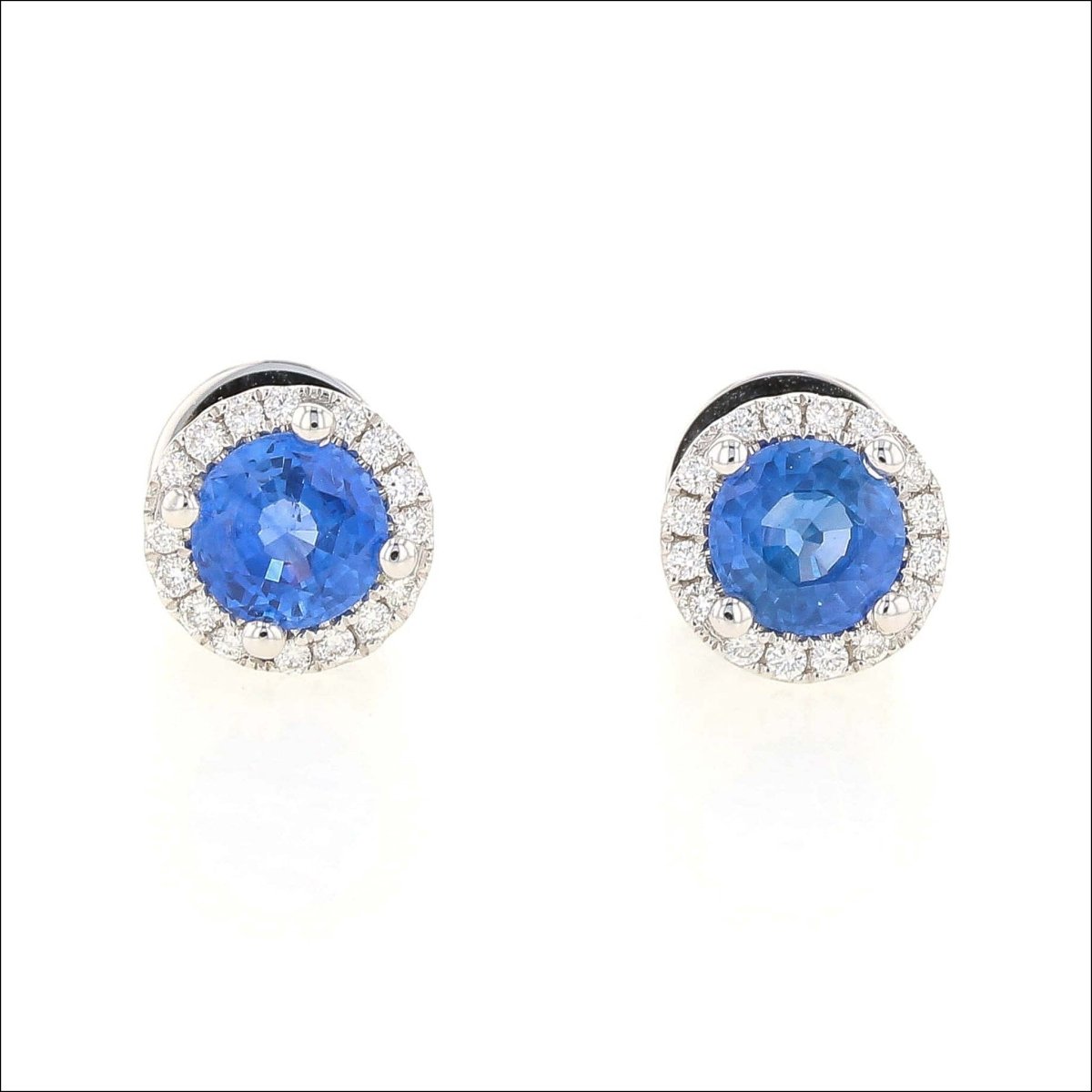Sapphire Diamond Halo Stud Earrings 14KW - JewelsmithEarrings
