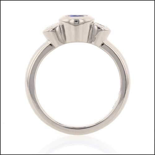 Sapphire Diamond Three Stone Bezel Engagement Ring 14KW - JewelsmithEngagement Rings