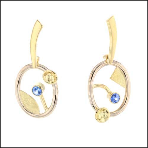 Sapphire Oval Swinging Shapes Earrings 14KW 18KY - JewelsmithEarrings