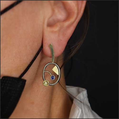Sapphire Oval Swinging Shapes Earrings 14KW 18KY - JewelsmithEarrings