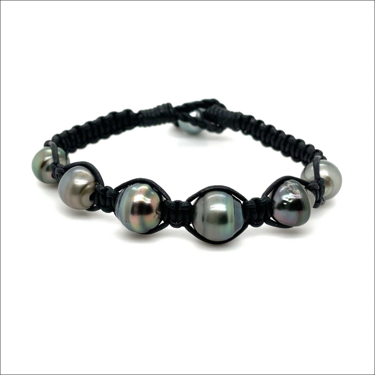 Tahitian Pearl Woven Black Leather Bracelet 7.25" - JewelsmithBracelets