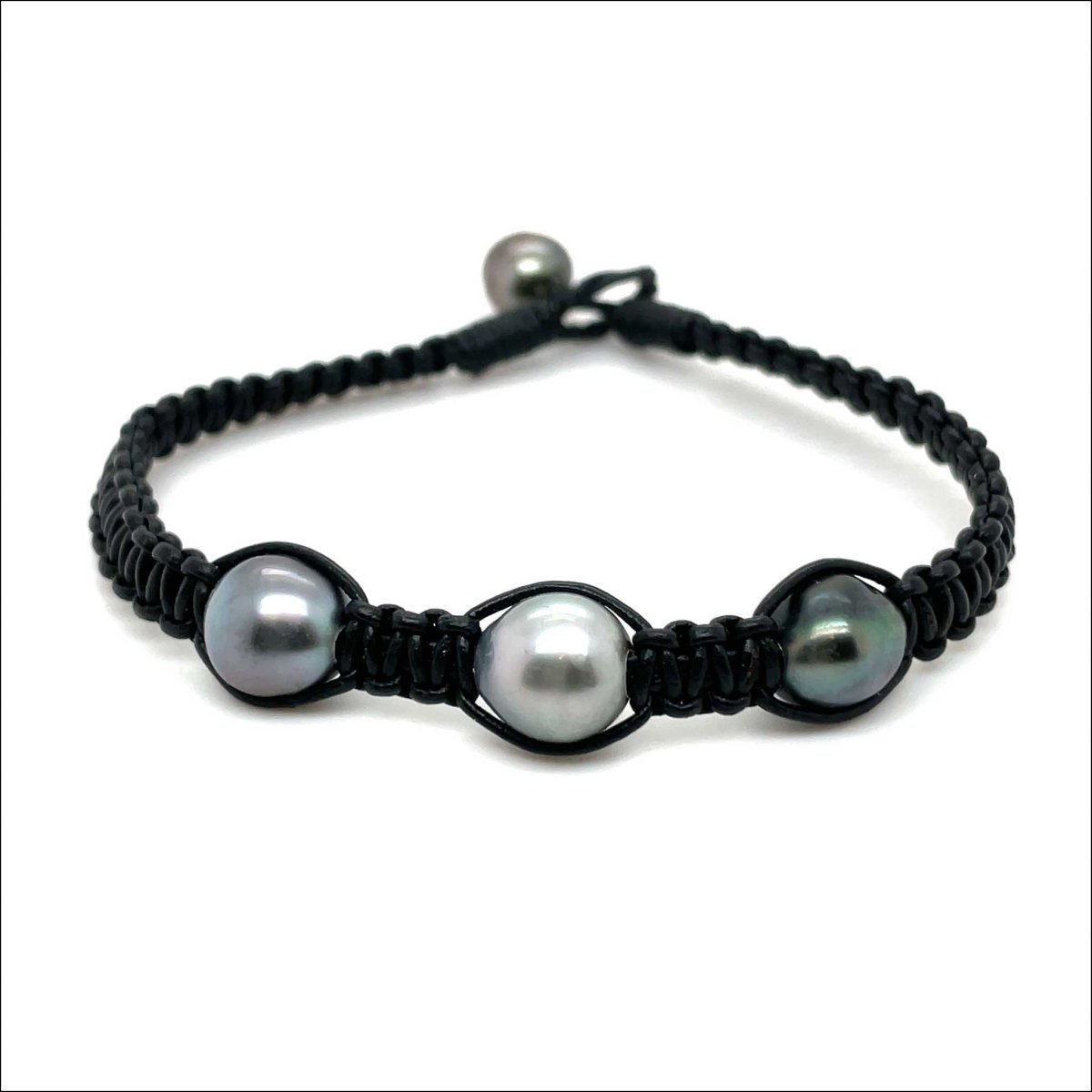 Tahitian Pearl Woven Black Leather Bracelet 8.25" - JewelsmithBracelets