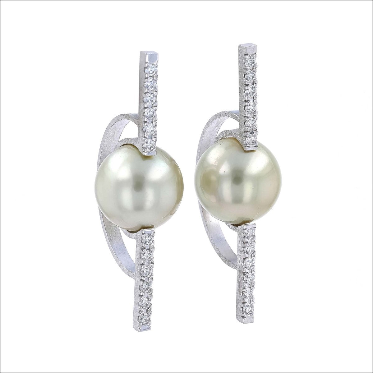 Tahitian Pistachio Pearl Diamond "Sea of Love" Earrings 14KW - JewelsmithEarrings