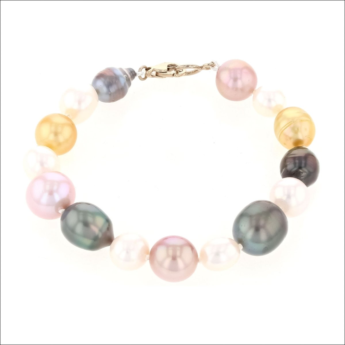 Tahitian South Sea Freshwater Pearl Multi Colored Strand Bracelet 14KW 8" - JewelsmithBracelets