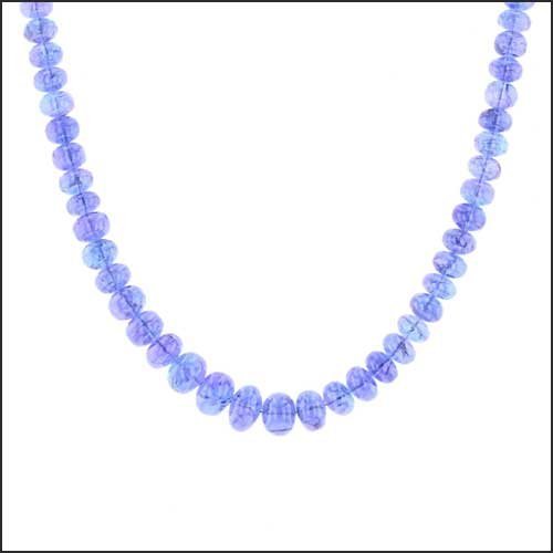 Tanzanite Smooth Rondelle Bead Necklace 14KW - JewelsmithNecklaces