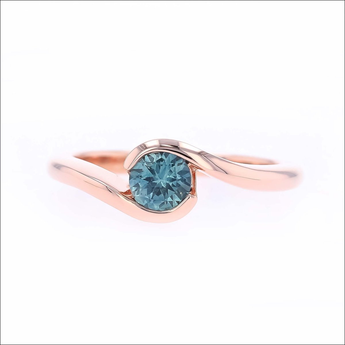 Teal Montana Sapphire Bypass Ring 14K Rose - JewelsmithRings