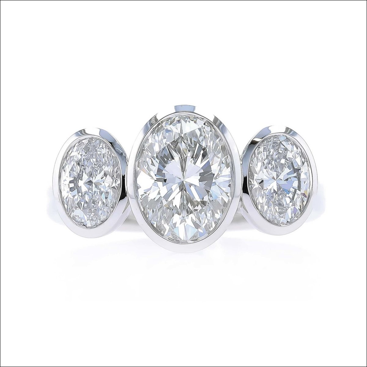 Three Stone Oval Diamond Floating Bezel Engagement Ring Platinum 3.41cttw - JewelsmithEngagement Rings