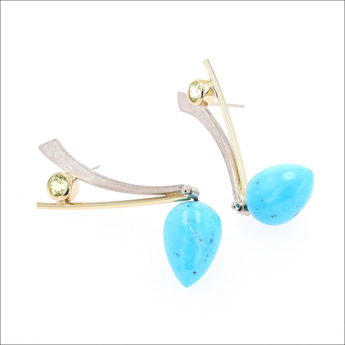 Turquoise Briolette Chrysoberyl Forged Earrings 18KY 14KW (Consignment) - JewelsmithEarrings