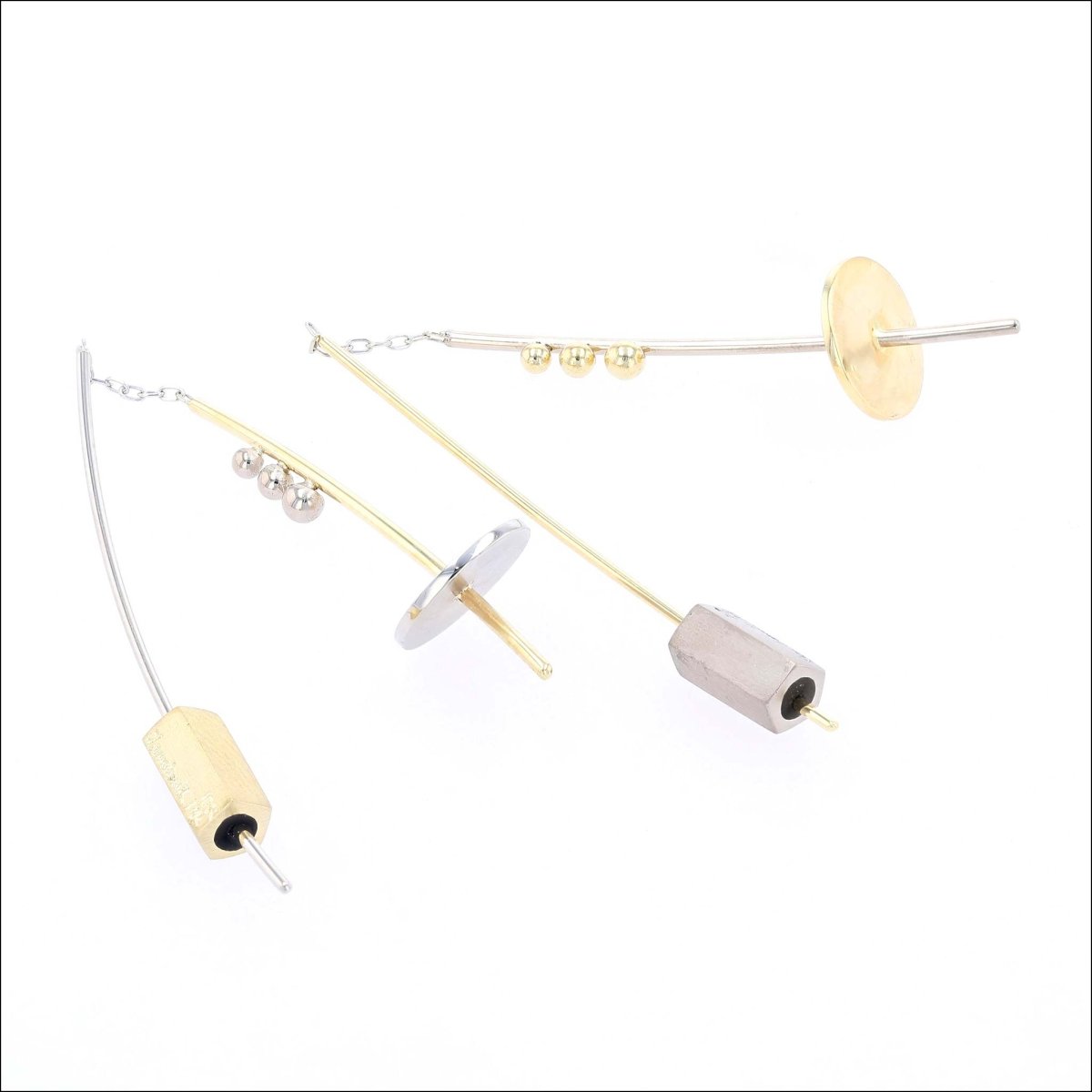 Two Tone Disc and Ball Threader Earrings with Stoppers 14KW 18KY - JewelsmithEarrings