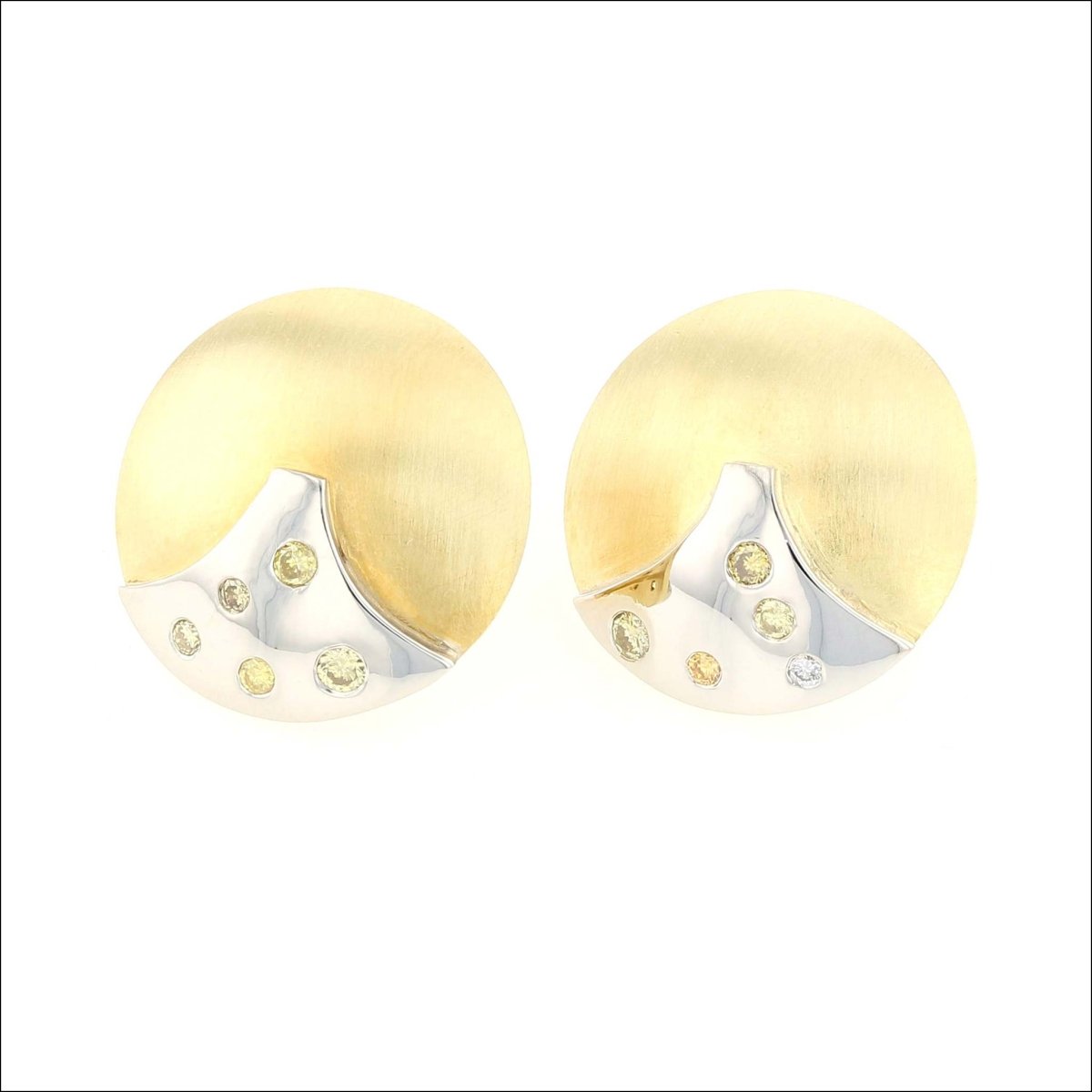 Two-Tone Domed Diamond Disc Earrings 18KY 18KW (Consignment) - JewelsmithEarrings