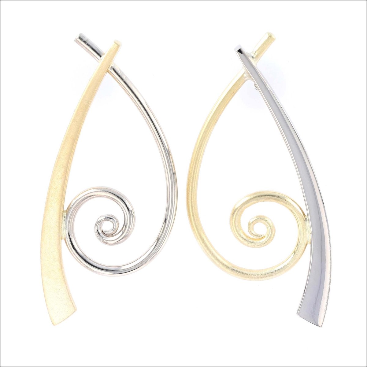 Two Tone Forged Spiral Earrings 14KW 18KY - JewelsmithEarrings