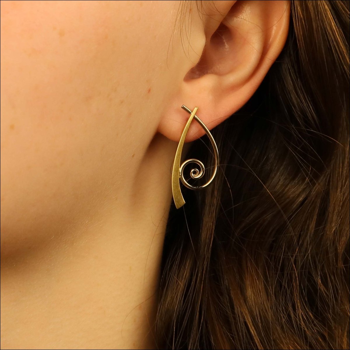 Two Tone Forged Spiral Earrings 14KW 18KY - JewelsmithEarrings
