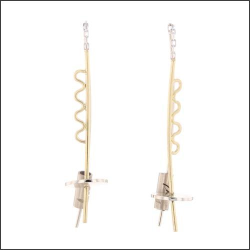 Two-Tone "Parts" Squiggle Threader Earrings with Stoppers 14KW 18KY - JewelsmithEarrings