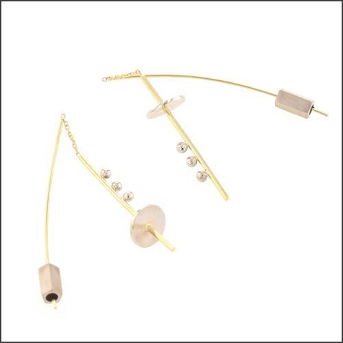 Two-Tone "Parts" Threader Earrings with Stoppers 14KW 18KY - JewelsmithEarrings