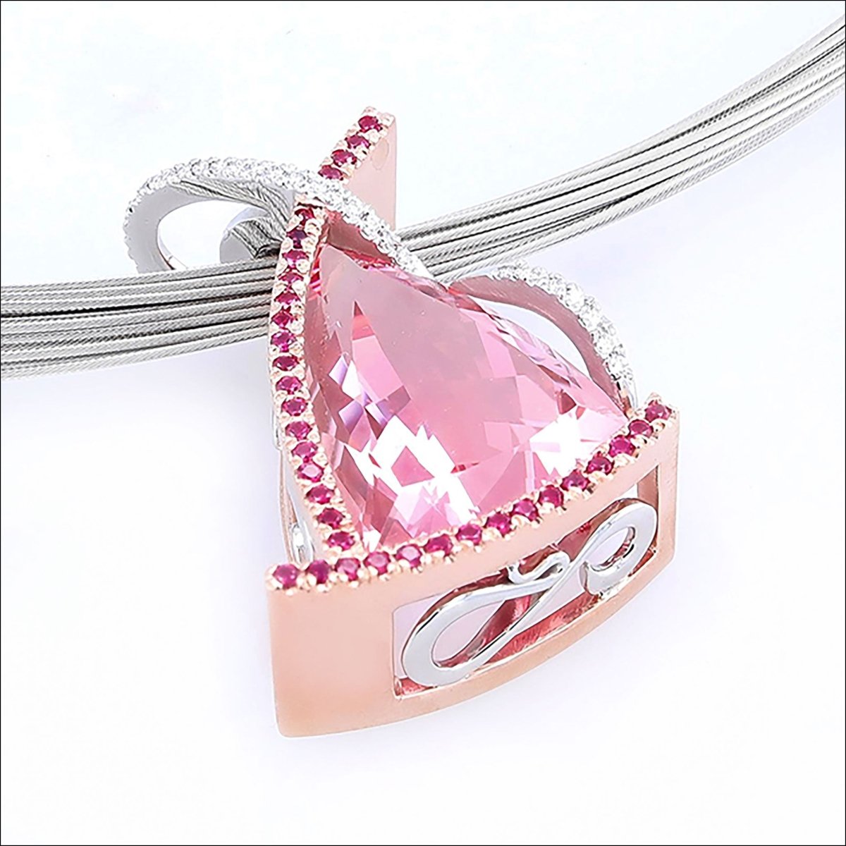 Vivid Pink Morganite Sapphire Diamond Pendant 14K Rose Platinum - JewelsmithPendants