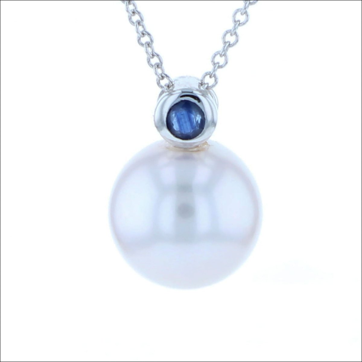 White Freshwater Pearl Sapphire Necklace 14KW - JewelsmithNecklaces