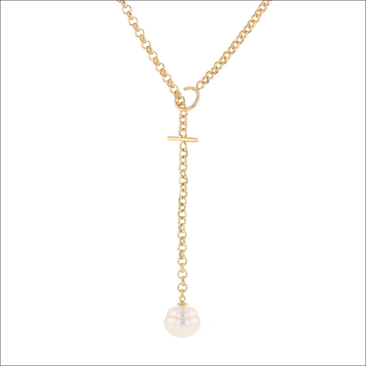 White South Sea Pearl Lariat Toggle Necklace 14KY - JewelsmithNecklaces